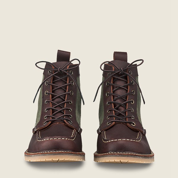 Red Wing Mens Heritage Boots - Weekender Canvas Moc - 6-inch Oil-slick Leather - Dark Brown - DSF308